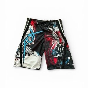 Fox Men's Black, Red, and Blue Board Shorts